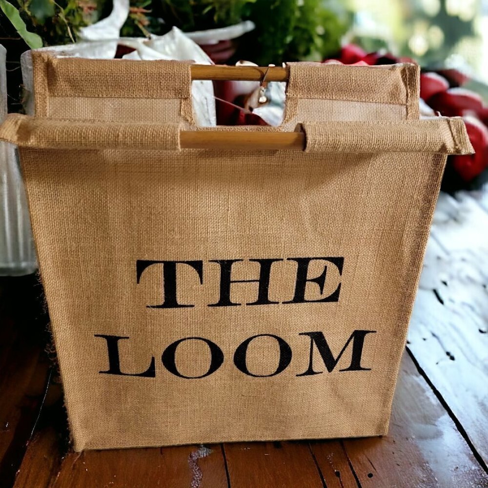 Earthbags Burlap Hand Bag Earth Eco Friendly Jute Wood Handles TOTE #1